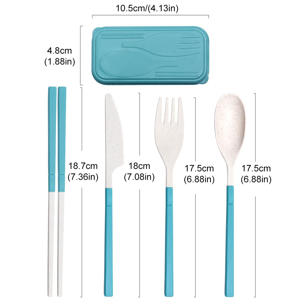 Eforcase Reusable Travel Utensils with Case, 4 Sets Detachable Portable Cutlery Wheat Straw Cutlery Set Chopsticks Knives Fork Spoon Set Accessories, Picnic Camping Utensil Flatware Sets