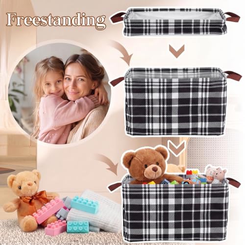 Image of Fourluoo 6 Pack Floral Storage Basket with Handles Clothes Storage Basket Bin Foldable Box Bins Organizer for Closet Shelf Nursery Kid Room Book Toy Chest(6,Black and White Christmas)