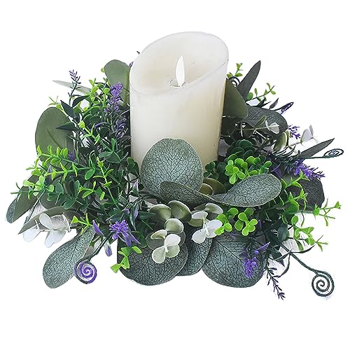 25cm Artificial Greenery Wreath Candle Rings Candlestick Garlands Wreath Candle Holder for Christmas Wedding Home Door Tabletop Decoration
