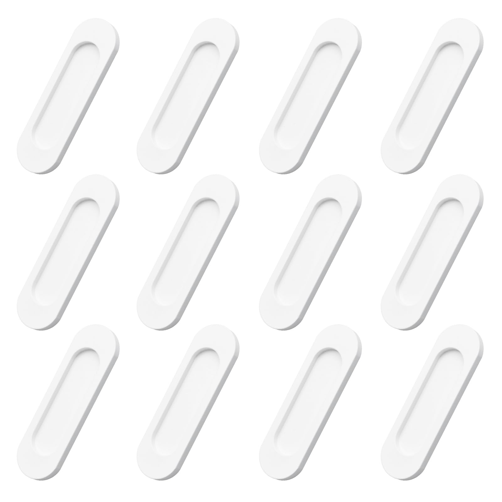 MOROBOR Self-Stick Oval Sliding Door Pulls, 12pcs Aluminum Alloy Hidden Recessed Pull Handle Pocket Door Hardware for Sliding Barn Doors Closet Cabinet Drawer Wardrobe (White, 100mm)