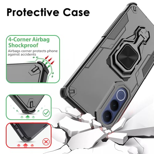 Image of TheGiftKart Tough Armor Bumper Back Case Cover for Vivo V70 FE 5G | Ring Holder & Kickstand in-Built | 360 Degree Protection Back Case Cover for Vivo V70 FE 5G (PC & TPU, Black)