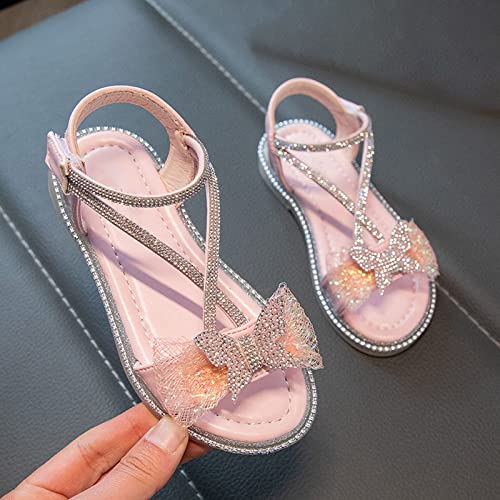 Girls' Sandals Summer Baby Toddler Sandals Summer Lightweight Breathable Rhinestone Bow Girls Beach Toddler Shoes Girls (Red, 36)2