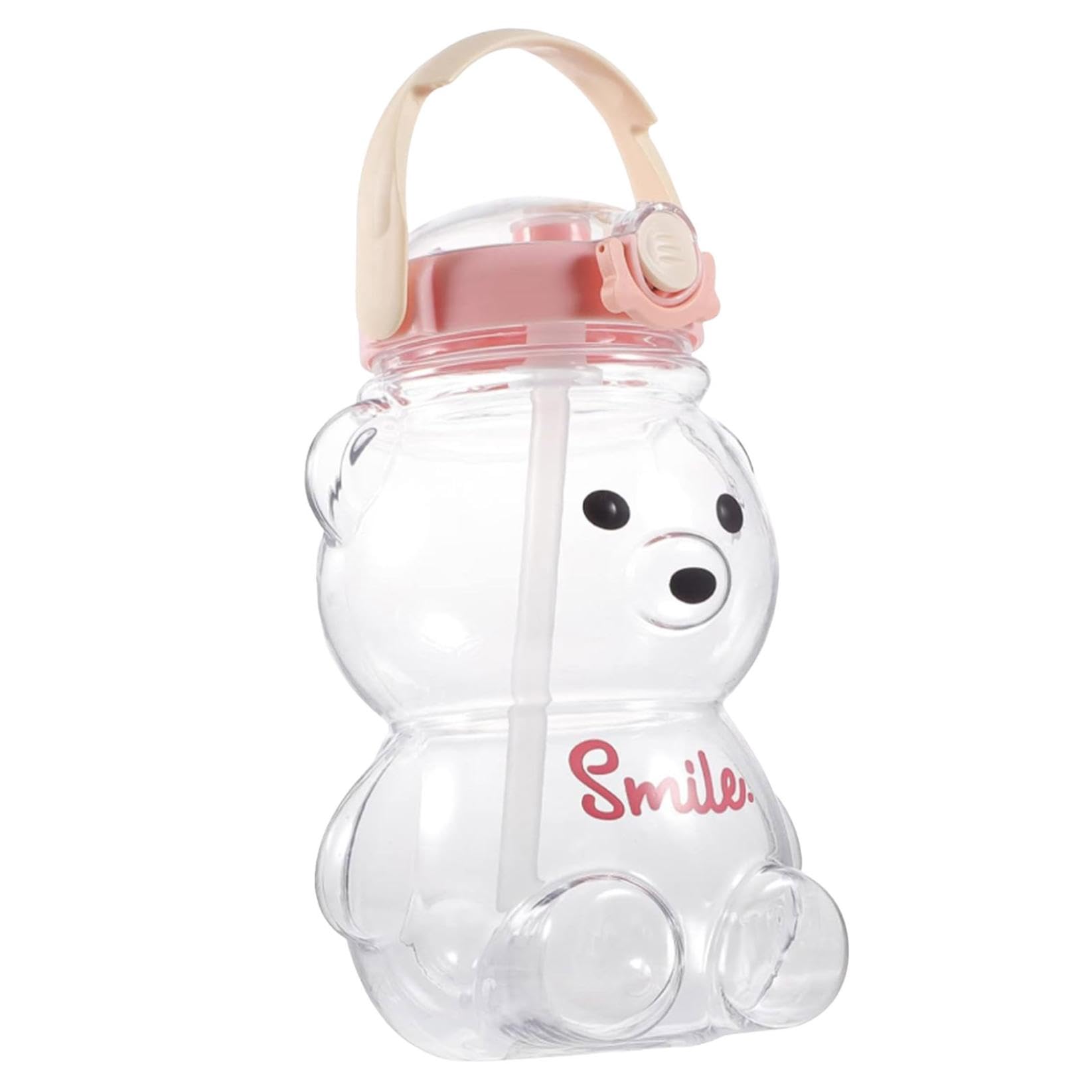 32oz Bear Shaped Straw Water Bottle with Straw, Portable Cute Water Bottles with Adjustable & Removable Shoulder Strap, 1000ML Leak-Proof Cute Bear Outdoor Sports Drinking Bottle for School Travel (B)
