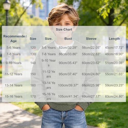 Boys Waffle Knit Sweatshirts Fashion Long Sleeve Pullover Tops 3-14 Years - image 4