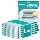 SONGMICS Housses de Rangement sous Vide, Sacs sous Vide pour Vêtement, Drap, Placard, Voyage, Gain de Place, Réutilisable, Lot de 6, Taille L, Transparent LVB102W101