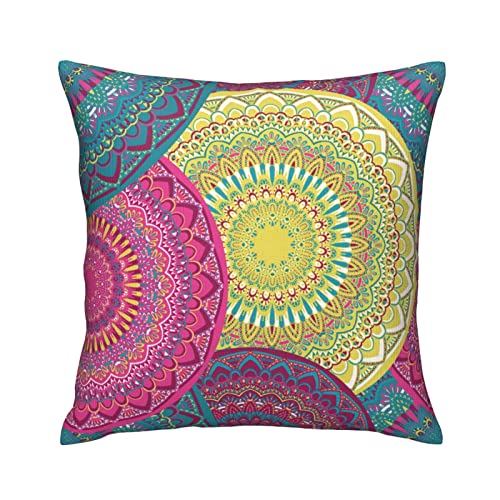 Varun Throw Pillow Covers Abstract Colorful Mandala Flowers Square Pillowcases For Home Decor Sofa Car Bedroom Natural Floral Circle Vintage Design Pillow Cases 18X18Inch #TOP21