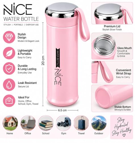Generic NiCE Water Bottle, Pink, 20 cm, Leak Resistant - Image 3