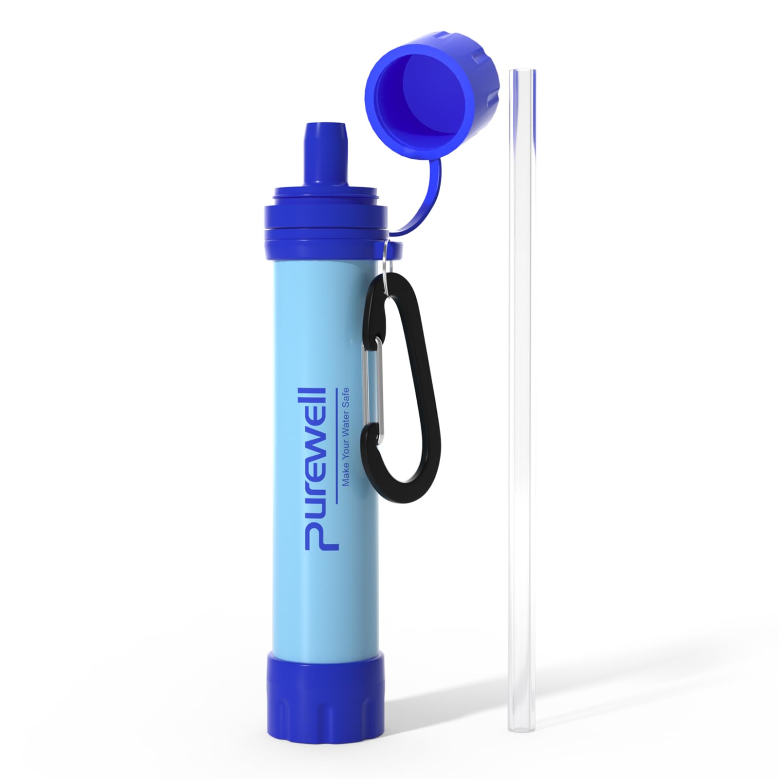Purewell Outdoor-Wasserfilter – 0,01 μm Ultrafeinfilter entfernt 99,99% Bakterien & Schwermetalle | 1500 Litern Filterkapazität | Tragbarer Trinkwasserfilter mit Karabiner für Survival & Outdoor