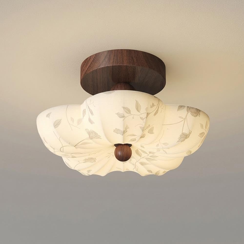 Lampy Sufitowa Vintage Półwpuszczana, Tkanina Kwiatowy Plafon