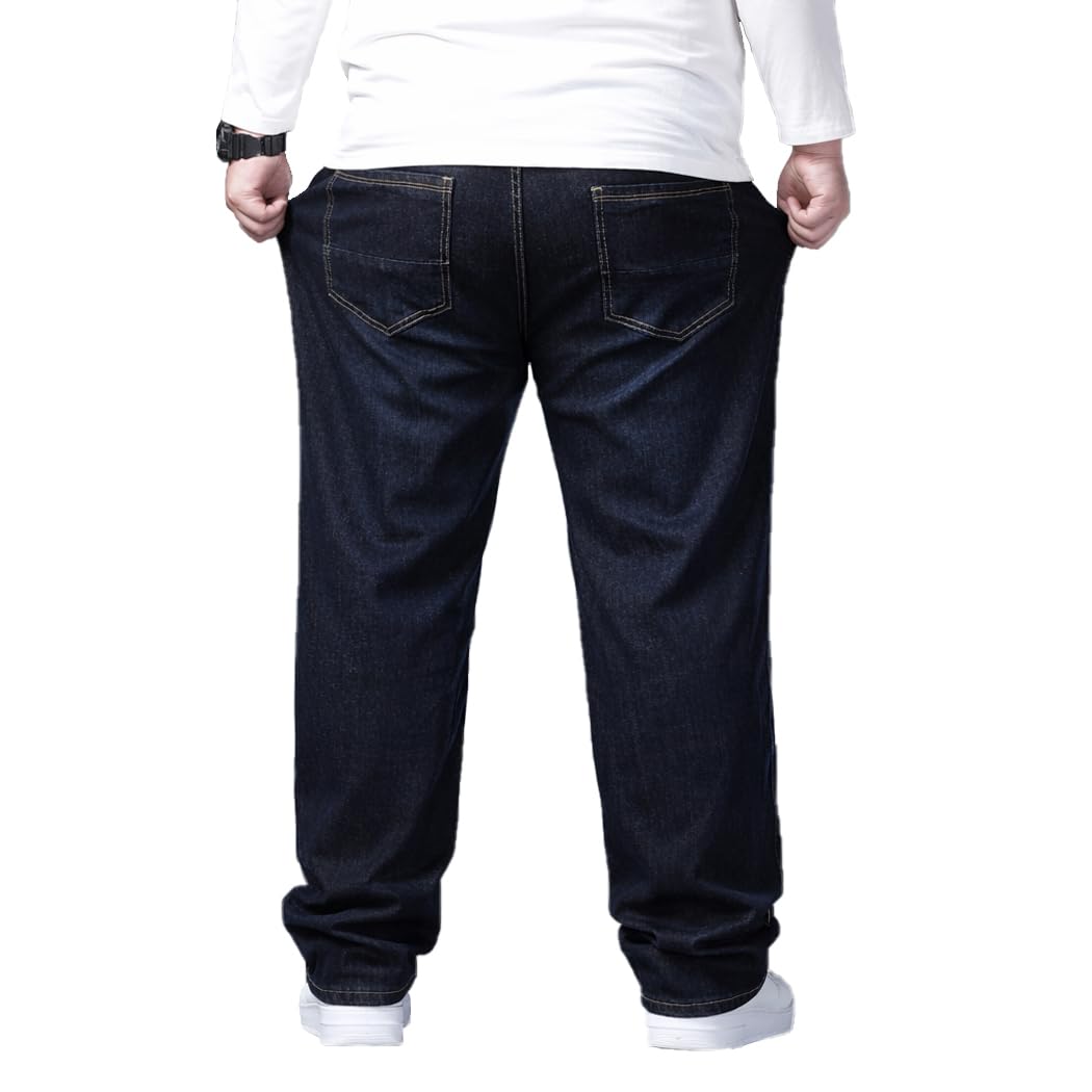 Herren Jeans Übergröße Denim Lange Jeanshose Loose Fit Straight Lässige Denim Hose Stonewashed NZK03