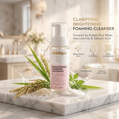 Image of Brightening Foaming Face Wash with 2% Salicylic Acid, Rice Water & Niacinamide | Gentle Daily Cleanser for Oil Control, Pore Cleansing | Hydrating Face Wash for Men & Women | 100ml