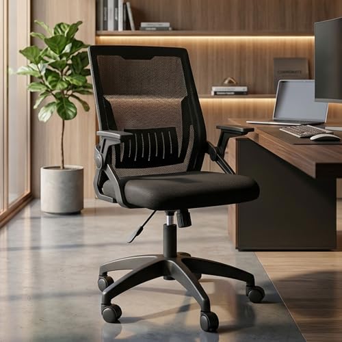 HAVAI Airon Ergonomic Office Chair with Mesh Back | Executive Computer Chair with Reclining & Folding Function | Nylon Armrests | Class 2 Gas Lift | Plywood Base Support | WFH & Office Use (Black)