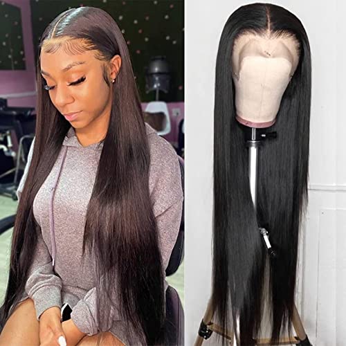 13x4 Lace Front Wigs Human Hair 200 Density Transparent HD Lace Frontal Wig Pre Plucked with Baby Hair Glueless Brazilian Human Hair Wigs for Black Women Natural Black Color 18 Inch
