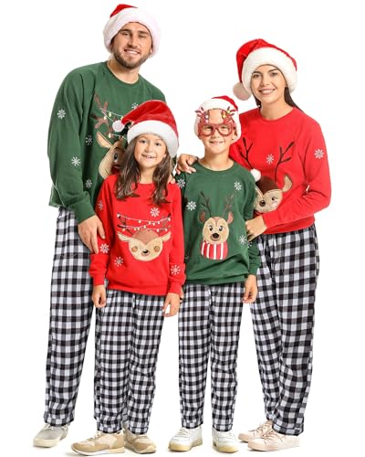 Christmas Plaid Pajama Lounge Pants with Santa Hat Holiday Matching Family Pajamas Bottom for Women Men Kids