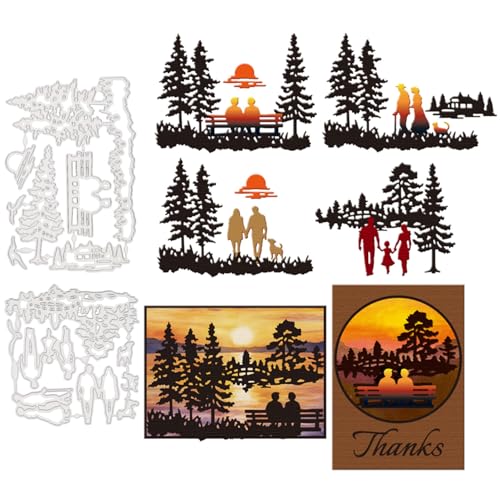GLOBLELAND Sunset Couple Cutting Dies Metal Sundown Family Cutting Embossing Template Elderly Couple Cat Dog Die Cuts for Scrapbooking Card Making Crafts Paper Cards