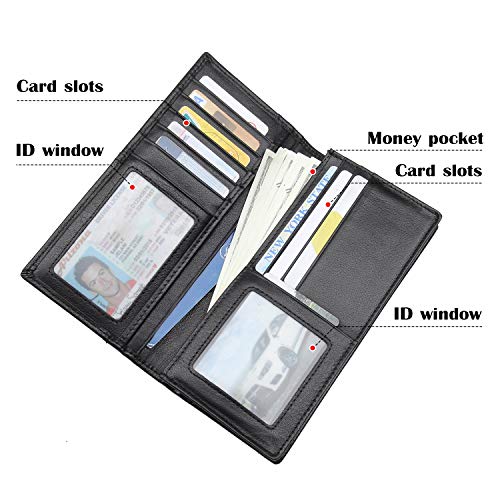 RFID Blocking Vintage Full Grain Leather Long Bifold Wallet for Men ID Cash Card Wallet Checkbook Credit Cards Holder3