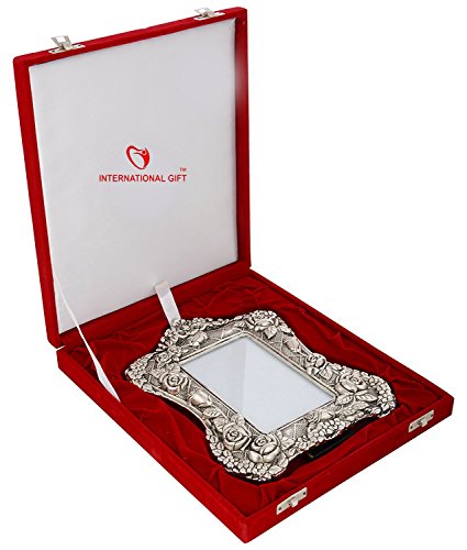 INTERNATIONAL GIFT® Silver Photo Frame Oxidized Finish with Beautiful Gift Box Packing and with Carry Bag (14cm, Silver) Showpiece, Decor Gift