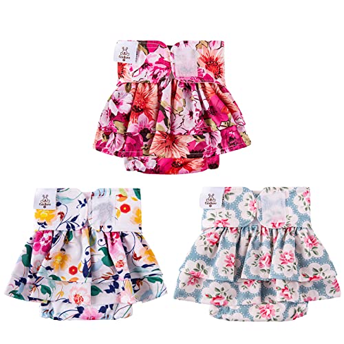 Image of CuteBone Female Dog Diapers with Skirts 3 Pack Reusable Puppy Dresses Pants for Heat Cycle Period QBD03S