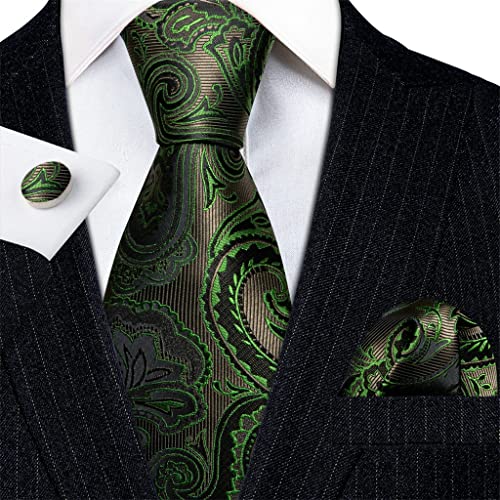 Corbata Verde Paisley con Set de Cubrebotones para Hombre miniatura 2