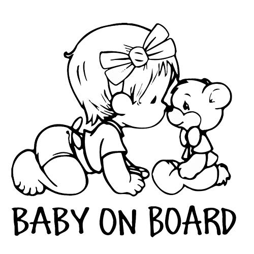 EROSPA® Auto-Aufkleber KFZ - Baby On Board - Mädchen mit Teddy - Car-Sticker (Schwarz)