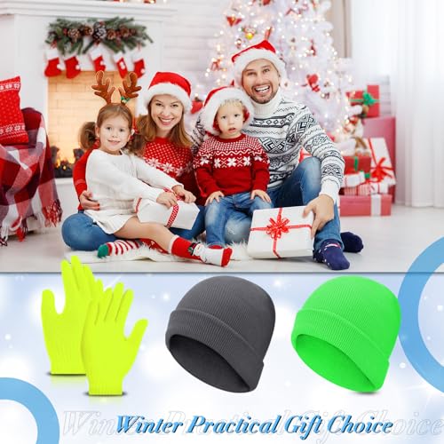 Image of Handepo 60Pcs Kids Winter Beanie and Gloves Bulk Knit Hats Gloves Warm Unisex Cold Weather Winter Gifts for Boy Girl Homeless
