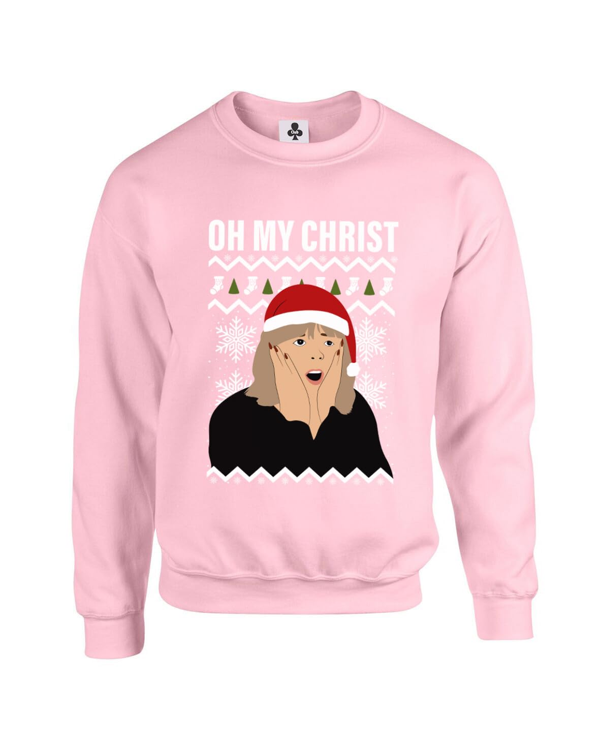New Spirit Original Unisex Baby Pink Pam Meme Oh My Christ Christmas Xmas Festive Novelty Funny Adults Sweatshirt Jumper