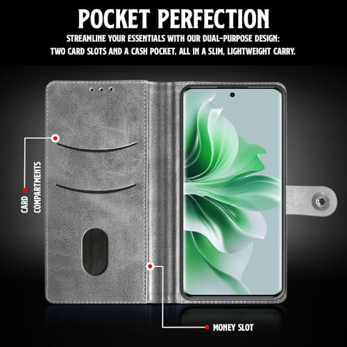 Image of WOW IMAGINE Shock Proof Flip Cover Back Case for Oppo Reno 11 Pro 5G (Magnetic Button Flip Case | Wallet Pockets & Stand | Leather Finish | Aquamarine)