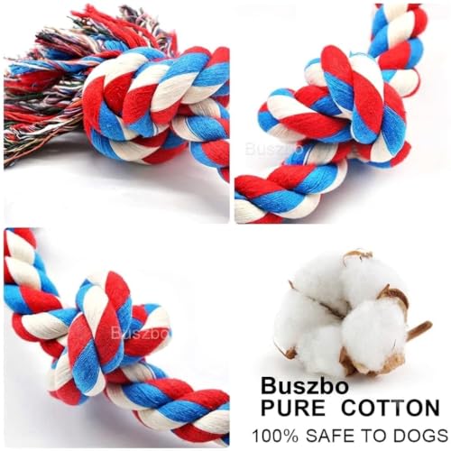 Image of Cotton Rope Dog Toy Combo for Medium & Large | 5 Knot Chew Toy with Carrot Rope | Teething Toy for Dogs, Cat & Puppies Washable Play Set