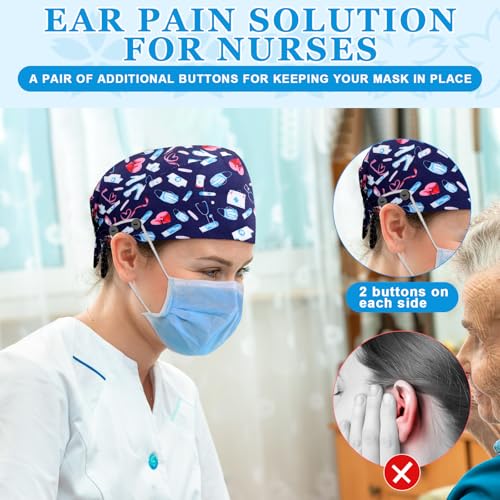 Image of Unittype 4 Pcs Nurse Caps for Women Nursing Working Caps with Button and Sweatband Adjustable Elastic Scrub Hats for Dentist