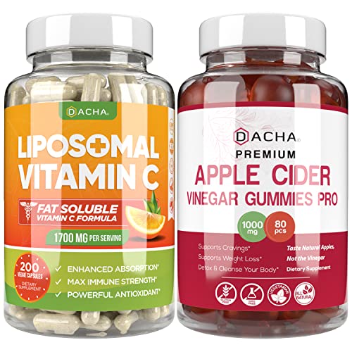 Ultimate Immune Boost Bundle - Liposomal Vitamin C & Apple Cider Vinegar Gummies, Detox And Cleanse, Weight Loss Support Acv With Mother, Stomach Friendly, High Absorb Potency Ascorbyl Palmitate #TOP3