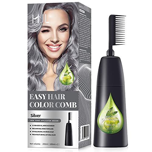 HJL Hair Color Permanent Hair Dye Cream with Comb Applicator Ammonia-Free Hair Coloring Kit, Silver, Pack of 1