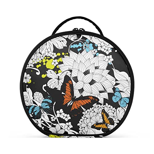 linqin Caja de maquillaje de viaje para mujer, bolsa de maquillaje portátil con divisores ajustables, flores, mariposas, tren, caja de maquillaje para cepillos, artículos de tocador, joyas,