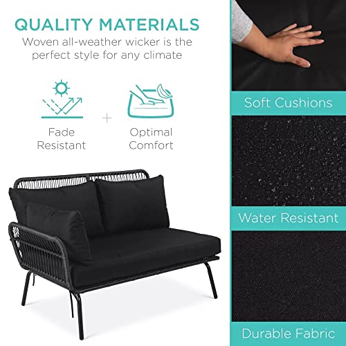 Image of DEVOKO 3 Piece Patio Conversation Set L-Shaped Sectional Sofa with Thick Cushions and Glass Top Coffee Table for Garden, Pool, Balcony (Black)