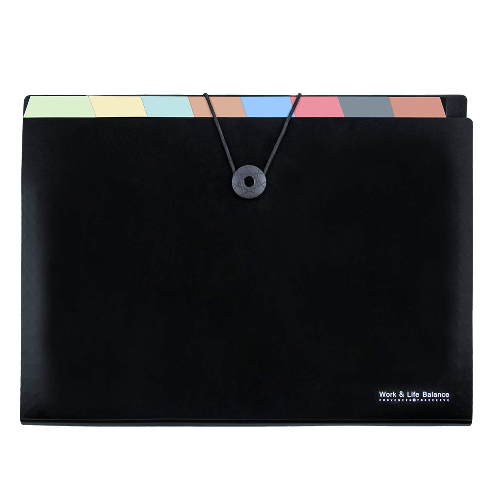 Uquelic 8 Pockets Expanding File Folder Plastic Black Accordion