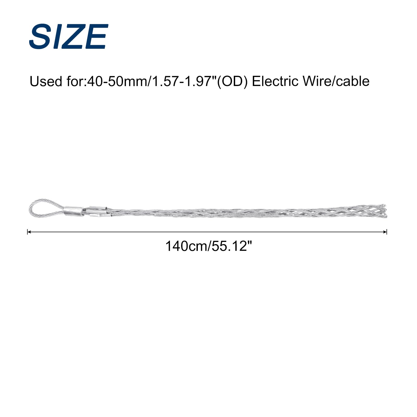 QUARKZMAN Calcetines de Tracción de Cable de 40-50 mm de Diámetro Exterior, Agarre de Calcetines de Tracción de Alambre de Malla de Tracción Frontal de 1,4 M