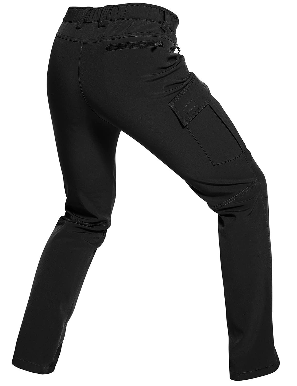 Wespornow Men's-Fleece-Lined-Hiking-Pants Water-Resistance-Snow-Ski-Pants Softshell Snowboarding Pants for Winter, Skiing, Outdoor (Black, Medium)