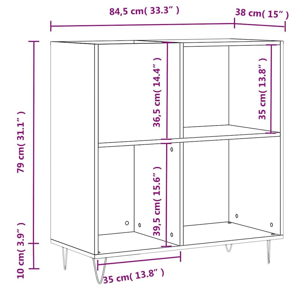 Armadietto nero in legno con gambe in ferro, 84,5 x 38 x 89 cm, spazio per dischi in vinile e vinile, piastra superiore stabile per giradischi