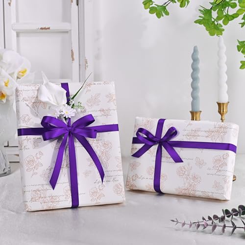 Image of Double Face Purple Satin Ribbon 1 /2 inch X 50 Yards Polyester Purple Ribbon for Gift Wrapping Very Suitable for Weddings Party Invitation Decorations and More