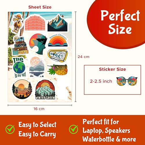 Image of CodersParadise 60-Pack Travel Stickers - Waterproof Vinyl Self-Adhesive Decals for Laptop, Luggage, Backpack, Journal, Scrapbook, Bike & Accessories - Residue-Free Travel-Themed Sticker Set