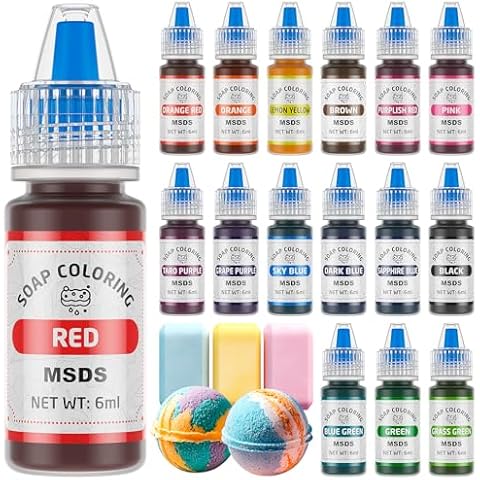 16 Colors Bath Bomb Soap Dye - Wayin Liquid Based Soap Colorant, Food Grade Coloring, Skin Safe, Vibrant Neon Soap Coloring for Soap Making DIY, Bath Bomb Supplies Kits, Bath Salt Crafting, Slime Dye Cover