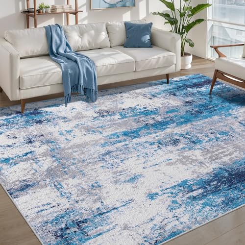 Ciicool 5x7 Area Rugs for Living Room, Modern Abstract Washable Carpet Blue