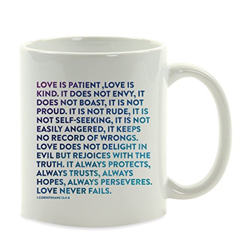 Andaz Press 11oz. Coffee Mug Gift, Bible Verses, Love is patient, love is kind. It always protects, always trusts, always hopes, always perseveres. Love never fails., 1 Corinthians 13:4-8, 1-Pack,