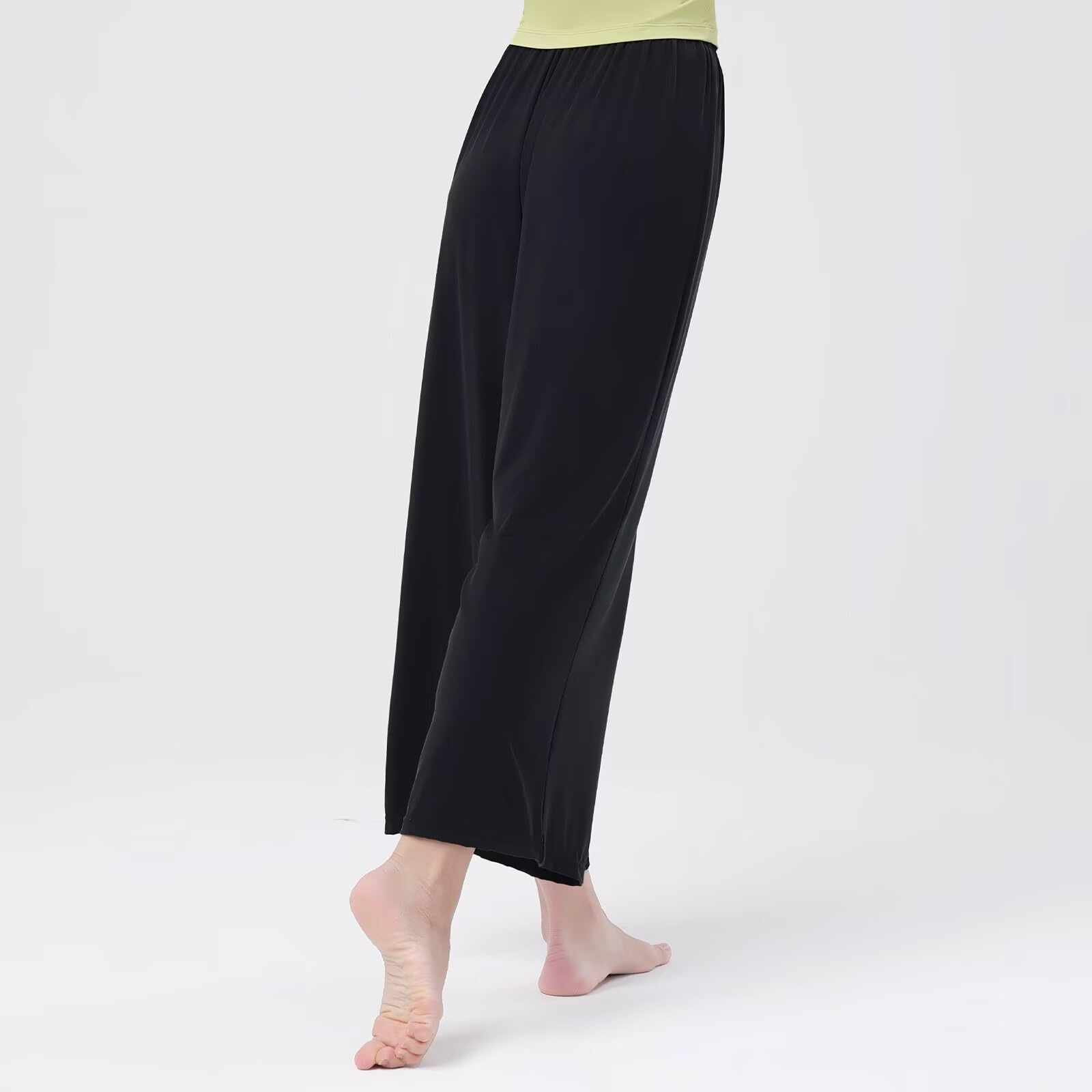 Pantaloni da Danza a Gamba Larga Donna, Pantaloni da Balletto, Pantaloni Sportivi Elasticizzati a Vita Alta con Cintura
