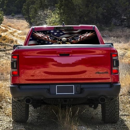 Image of Rear Window Decals for Trucks - 65x22 in Back Window Decals Fit Most Pickup Trucks SUV, Vinyl American Flag Back Window Decal for Car Personalized Decoration - Colorful