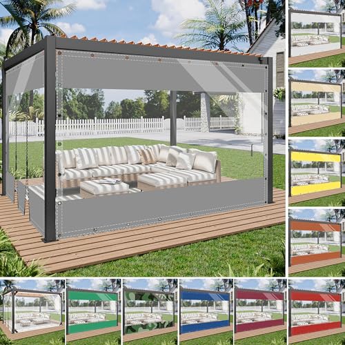 HQQMNY Transparent Waterproof Tarpaulin with Eyelets 0.5 mm Patio Tarpaulin Outdoor Curtains Rain Cover Tent Made of 570 g/m² PVC Cold Protection with Zip (Rectangle)