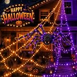 550 LEDs Halloween Decorations Outdoor Spiderweb Lights with Glowing Spider