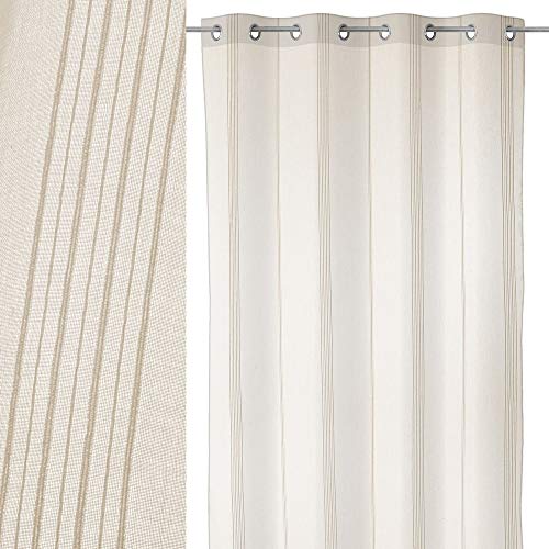 LOLAhome Visillo confeccionado con Cinta de ollados Beige nórdico de poliéster de 260x140 cm -