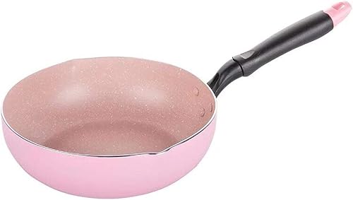FZZDP - Sartén antiadherente Wok rosa de 10.2in para freír profundamente, antiadherente, uso general para cocina de gas e inducción