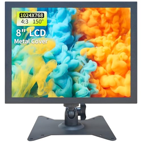 Qcvoruno 8 inch Security Monitor & Displays, Built-in Dual Speakers Portable LCD Monitor, HD/VGA/BNC/AV/USB Input, 1024 * 768 Resolution, Suitable for Game CCTV PC DVD DSLR