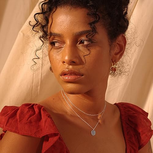 Image of Fettero Pendant Necklace Gold Choker Layered Coin Open Karma Circle Full New Crescent Moon 14K Gold Plated Simple Dainty Necklaces for Women Jewelry Gift